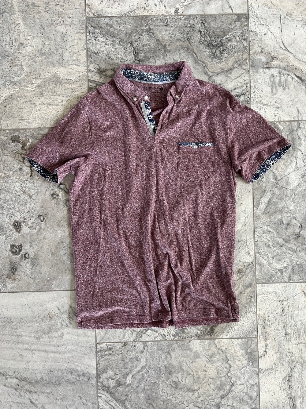 Retrofit Men's Heathered Maroon Polo with Floral Trim